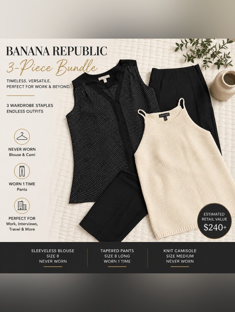 ✨Banana Republic Workwear Bundle | Size 8/8L & M | Blouse, Pants & Knit Pants